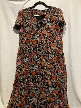 Floral Tie-Neck Maxi Dress in Black & Rust